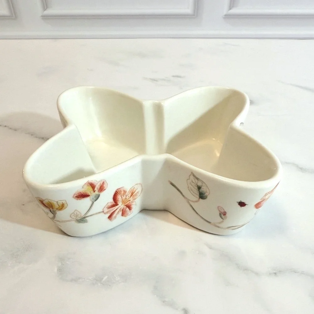 Lenox Butterfly Meadow Shaped Trinket Bowl Dish Ladybug Inside 4 1/2